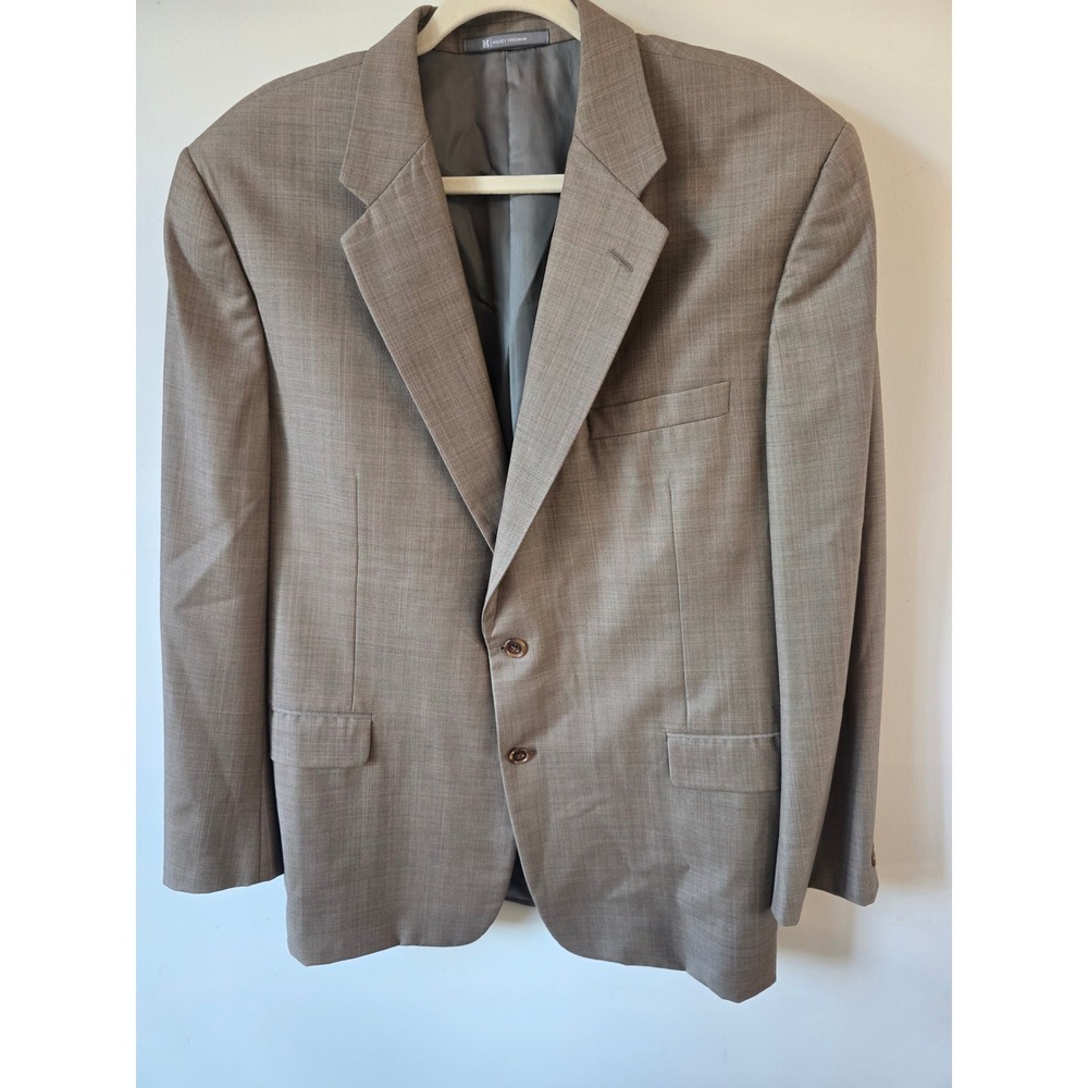 Hickey Freeman Madison Tan Worsted Wool Glen Plaid Blazer Sport Coat 46 Reg USA